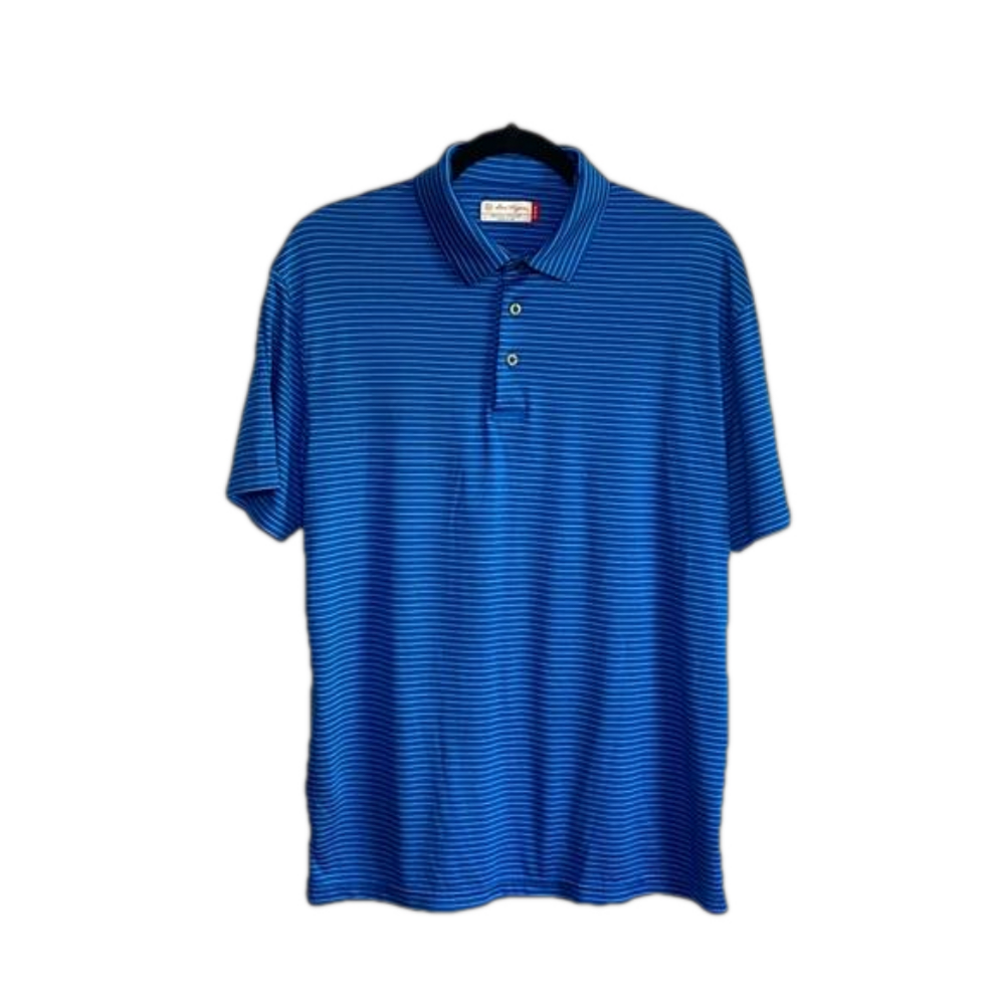 Ben Hogan Golf Polo Blue Striped Quick Dry Stretch Shirt SKU1043